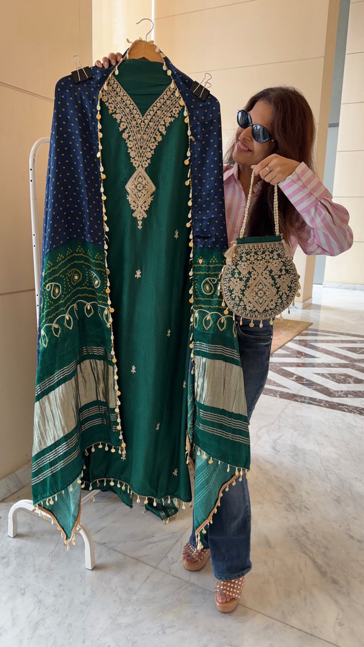 Gaji Silk suit fabric with Bandhini Print Dupatta